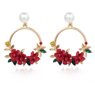 China FASHIONABLE Soft Soft Clay Pearl Post Pink Floral Earrings Enamel Flower Earrings For Women for sale