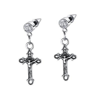 China Wholesale European and AmericanFashion Jewelry Stainless Steel Cross Celtic Cross Diamond Earrings Men Religious Earrings Retro for sale