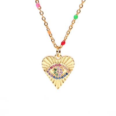 China New Vintage Heart Necklace Demon Eye Gold Plated Diamond Pendant Necklace Women Jewelry for sale