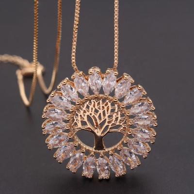 China Fashion Zircon Religious Zodiac Micro-inlaid Tree of Life Necklace, Gold Plated Crystal Jewelry For Ladies Colorful Brass Pending for sale