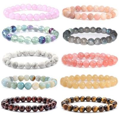 China 8MM Round Bracelet Fashion Healing Brand Crystal Stretch Beaded Bracelet Women Handmade Gemstone Natural Stone Luxury Men's Bracelet for sale