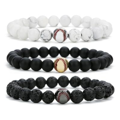 China CLASSIC Baseball Sports Bracelet, Lava Stone Nature Bracelet Men Black and White for sale