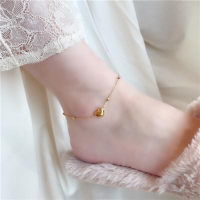 China 2021Fashion Hot Sale Stainless Steel First Love Anklet Unisex Hot Sale MEN WOMEN MEN'S Latest Design Love Heart Shape Pendant Chain Jewelry Female Anklet for sale