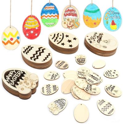 China DIY Hanging Wooden Pendant Kindergarten Christmas Tree Decorations Decorative Easter Scrap Wood Egg Decorations for sale