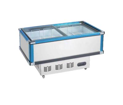 China Practical Static Cooling Island Chest Freezer Single-temperature Supermarket Display Freezer With Coated Glass Doors for sale