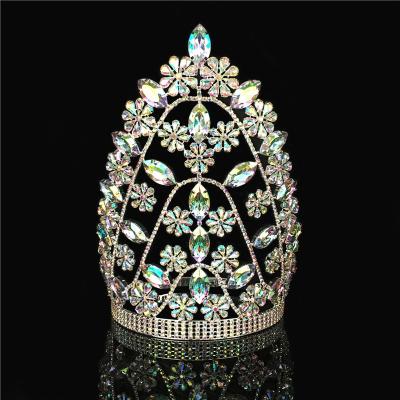 China Miss World Beauty Large ab crown rhinestone pageant crown custom rhinestone large for sale