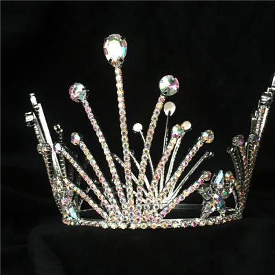 China 2022 European and American ab style custom made stones surround crown rhinestone fully around Crystal Beauty Pageant Crowns for sale