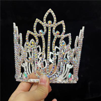 China Fashion Beauty Queen's Pageant Circle Rhinestone Crown Tiara Rhinestone Full Round Crown for sale