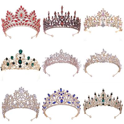 China Alloy Best Selling Baroque Red Blue Green Gold Crown Rhinestone Tiara Wedding Bridal Crowns for Women Jewelry for sale