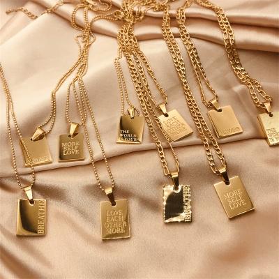 China New Style Enamel Necklaces FASHIONABLE Gold Letter Square 18k Gold Plating Chains Pendant Necklace for sale