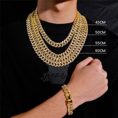 China TRENDY 12mm Iced Out Diamond Miami Cuban Chain Cz Men's Cuban Chain Necklace Men's Jewelry Hip Hop Bling for sale