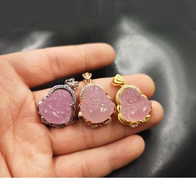 China Fine Jewelry FASHIONABLE 925 Crystal Gold Plated Chalcedony Small silver Jade Agate Pendant Buddah Necklace pink for sale