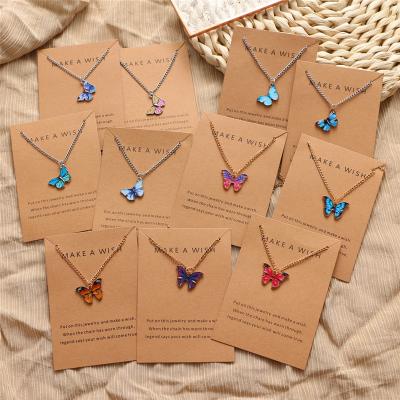 China TRENDY Cheap Jewelry Wholesale Fashion Vermeil Gold Plated Minimalist Jewelry Colorful Butterfly Necklace Pendant for sale