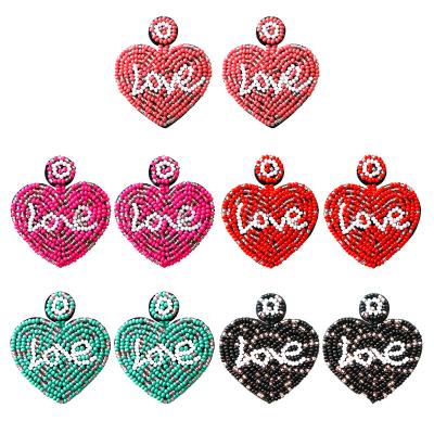 China Beach TRENDY Jewelry Summer Party Women Handmade Weave Letter Love Heart Dangle Drop Boho Seed Bead Earrings Bohemian for sale