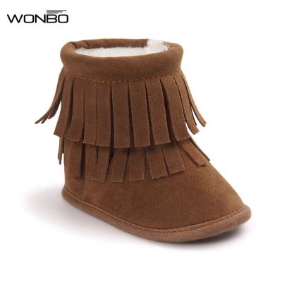 China Anti-odor WONBO Fashion 2 Layer Tassel Baby Moccasin 5-Colors Rejects Newborn Babies Snow Boots Winter Warm Baby Shoes for sale