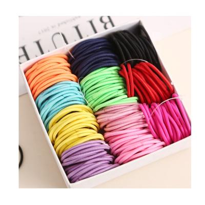 China 100pcs/lot 3CM Nylon Cute Holder Ponytail Girl Elastic Hair Band Cute Thin Elastic Hair Accessories For Kids Colorful Hair Ties for sale