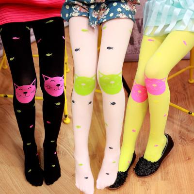 China Summer Sporty Children's Baby Kids Girls Pantyhose Thin Velvet Stocking White Cartoon Kitty Cat Tights for sale