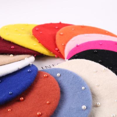 China breathable & Fashion Wool Baby Waterproof Hats With Beads Candy Color Baby Beret Hat The Retro for sale