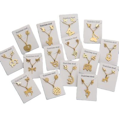 China Cheap Animal Gold Plating Stainless Steel Shape Birthday Gift Jewelry Sets Eco-Friendly/Classic Wholesale Fashionable Necklace Earrings For Women for sale