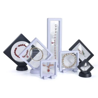 China Custom Clear Case 3d Membrane Box Pe Frame Stand Holder Necklace Jewelery Floating Floating Display Box for sale