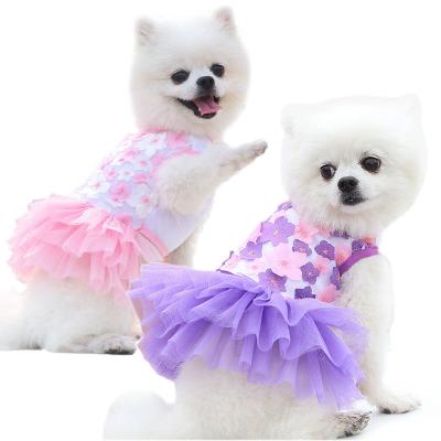 China Luxury Pet Clothes For Dog Party Dog Skirt Puppy Pet Costume Design Dog Dress Summer Stocked Organza Flower Dress Pet Skirt Designer Small for sale