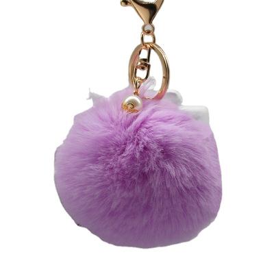 China High Quality Luxury Cute Rabbit Fluffy Plush Pom Pom Fur Ball Pearl Keychain For Women Handbags Keyring Car Portable Pendant for sale