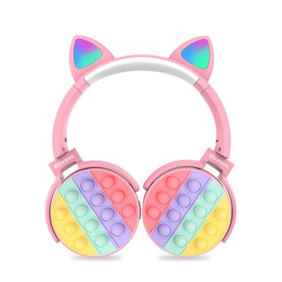 China Perfect Healthy Top Selling Soft Silicone Compression Wiggle Toy Headphones Cute Cat Ears Earphone Wireless Headset For Girls Kids Christmas Gift for sale