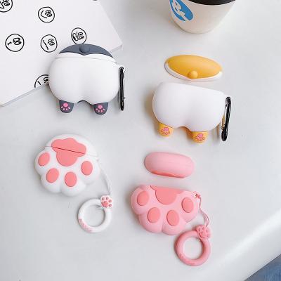 China Soft\Comfortable\Safety\2021 New 3D Cute Cartoon Funny Flexible Cat Paw Earphone Cases For Airpods 1 2 Radios Headphone Soft Cover With Finger Ring Strap for sale