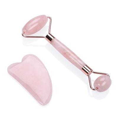 China Europe Rose Quartz Roller and Gua Sha for Face, Natural Jade Facial Roller Massager for sale