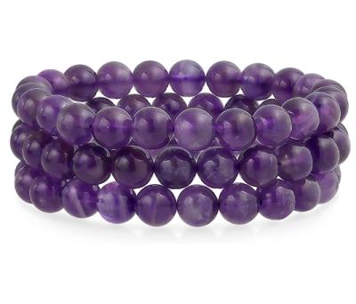 China CLASSIC Handmade Amethyst Quartz Gemstone Bead Bracelet 8mm Round Beads Stretch Bracelet Women Men for sale