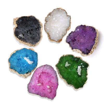 China Beautiful PORTABLE Colorful Druzy Quartz Slice Phone Poping Grips, Natural Gemstone Cell Phone Bracket for sale