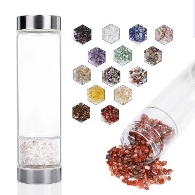 China Sustainable Energy Crystal Water Bottle, Gemstone Water Bottles, Crystal Chip Gemstone Glass Bottle white for sale