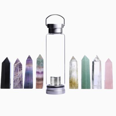 China Viable Custom Quartz Crystal Elixir Water Bottle With Crystal Inside Healing Bottle Amazon Logo Natural Crystal Drinking Water for sale