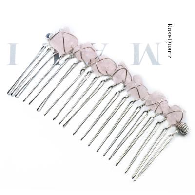 China Metal Hairpins Made of Rose Quartz Purely Handmade Silk Hair Accessories Hairbrush Vintage Hair Wrapping Comb for sale