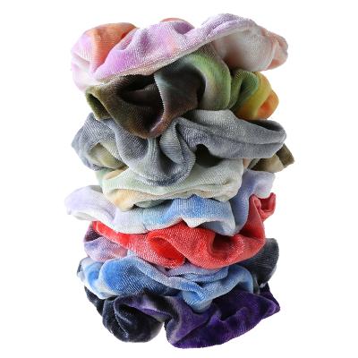 China Wholesale Fashionable Galaxy Gradient Color Tie Dye Velvet Polyester Satin Hair Scrunchies for sale