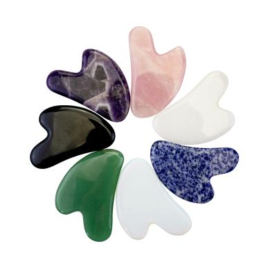 China Natural Facial Tools Jade Roller Heart Shape Gua Sha Massage Beauty Jade Stone Guasha Board Rose Quartz Body Scraping for sale