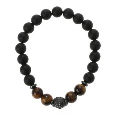 China Fashion Casual/Sporting Gemstone Beads Natural Matte Black Onyx Leopard Agate Healing Bracelet Bangle Bracelet for sale