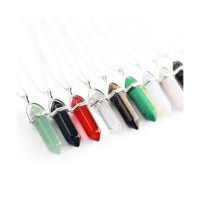 China SmallOrders RF12 Popular Natural Crystal Hexagon Gem Necklace Column Projection Bullet Pendant Wholesale Promotion Party Supplies for sale