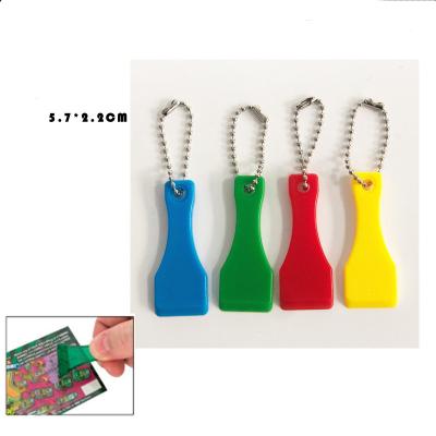 China Customization SmallOrders RF28 Portable Candy Color Hot Selling Plastic Lottery Scraping Small Card Scraper With Key Chain Promotion Key Chain for sale