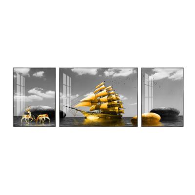 China Simple Modern Deer Landscape Sailboat Living Room Bedroom Combination Decorative Art Canvas Painting for sale