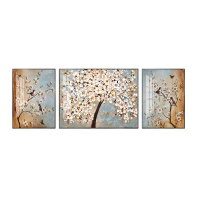 China Modern Living Room Glass Gold Canvas Art Tree Flowers Wall Decoration Abstract Luxury Painting for sale