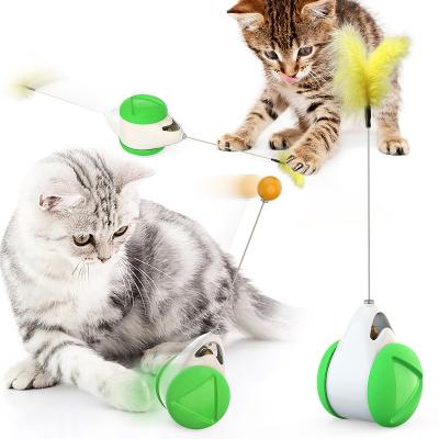 China Car Self Revolving Balance Cat Interactive Toy With Stick Interesting Feather And Ball Replaceable for sale