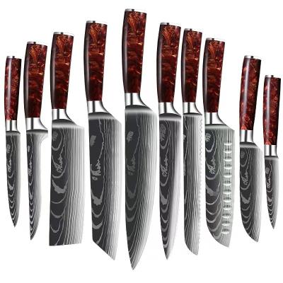 China Viable Top Selling 10 Pieces Stainless Steel Damascus Knife Chef Knife Set for sale