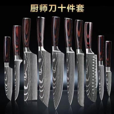 China 10 Piece Kitchen Chef Knives Colored Wood Damascus Steel Viable Knife for sale