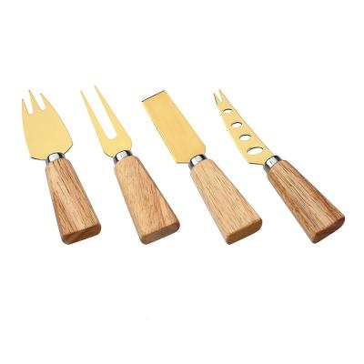 China Sustainable Stainless Steel Cheese Knives 4 Pcs Wooden Cheese Knife Set With Block for sale