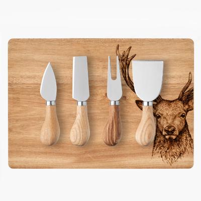 China Sustainable Acacia Board With Laser Cheese Marking Board Set With Stainless Steel Knives for sale