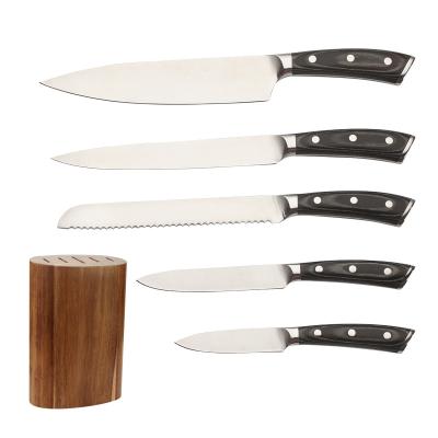 China Sustainable Premium Quality K0425 Stainless Steel Blade Kitchen Cooking Knife Set With Block for sale