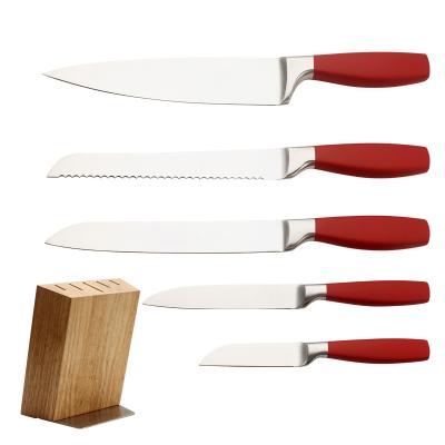 China Sustainable Professional 6 Piece K0427 Stainless Steel Chef Knife Set Kitchen Knife Set With Wood Block for sale