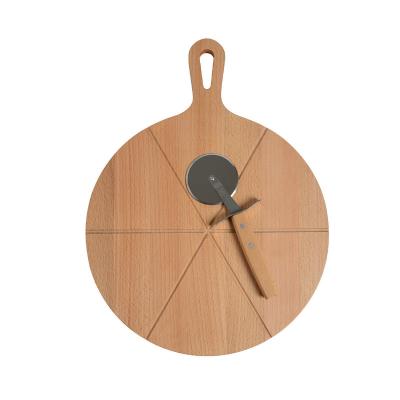 China Sustainable Reversible Pizza Board With Wooden Cutter SS Blade Pizza Wheel Pizza Board Set With Grooves for sale