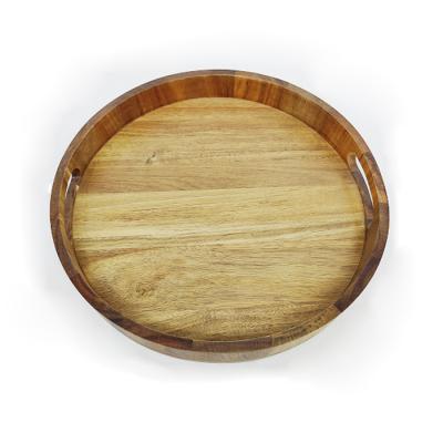 China To Cut Vegetable Wood Serving Tray With Handles Acacia Wood Serving Panel Circular Bamboo Tray for sale